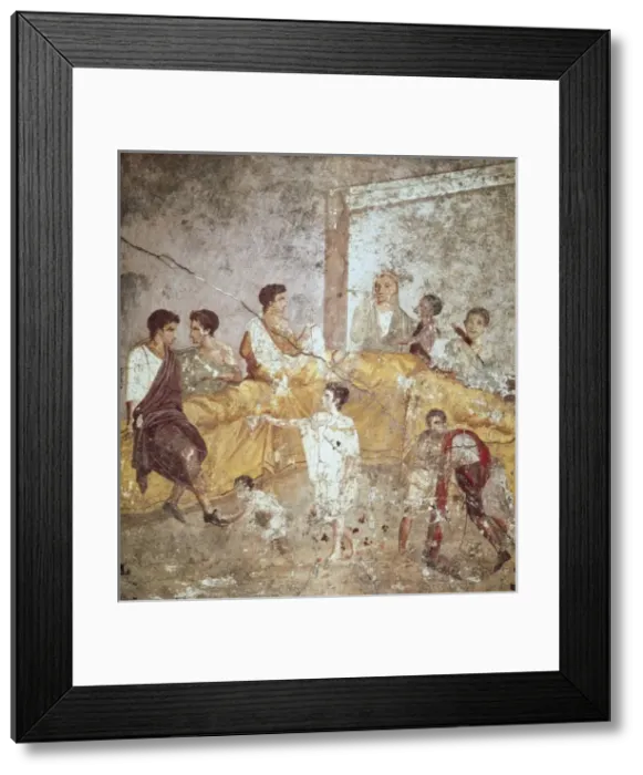 Framed Print : Banquet. Servants clean guests feet. Roman art Framed Print : Banquet. Servants clean guests feet. Roman art