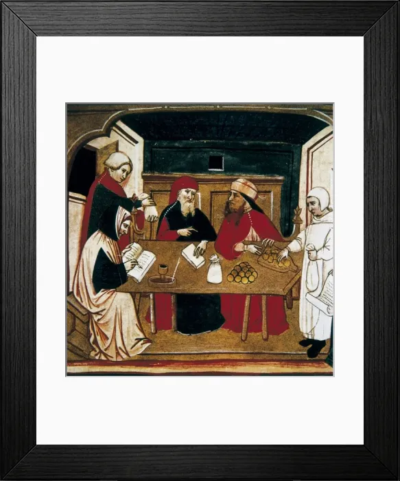 Framed Print : Europe (15th c. ). Merchants stipulating a contract Framed Print : Europe (15th c. ). Merchants stipulating a contract