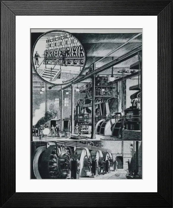 Framed Print : Power station in Berlin, 19th century. Drawing Framed Print : Power station in Berlin, 19th century. Drawing