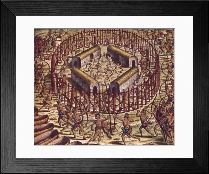 Framed Print : Attack on a village by Tuppinjkinsij Indian clan Framed Print : Attack on a village by Tuppinjkinsij Indian clan