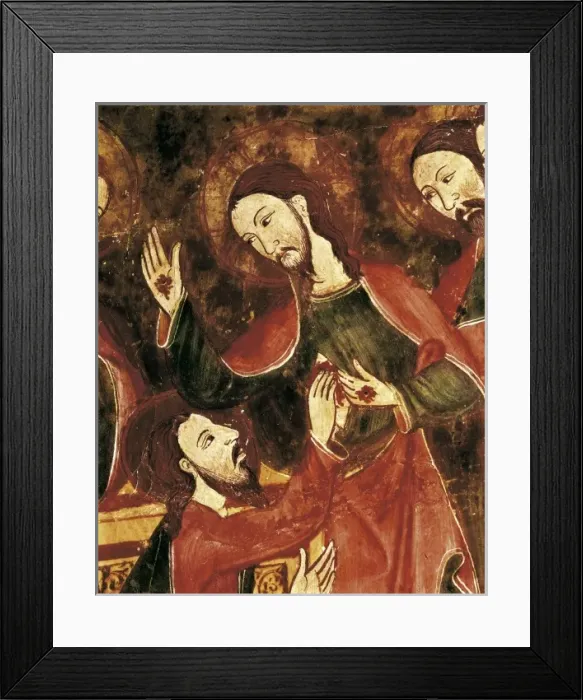 Framed Print : Altarpiece of St. s. XIV. Left detail depicting Framed Print : Altarpiece of St. s. XIV. Left detail depicting