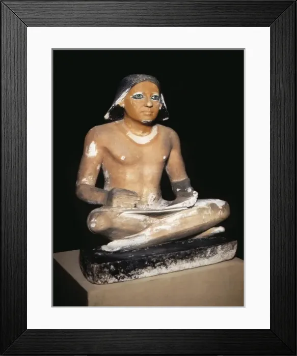 Framed Print : Scribe seated cross-legged holding a papyrus Framed Print : Scribe seated cross-legged holding a papyrus
