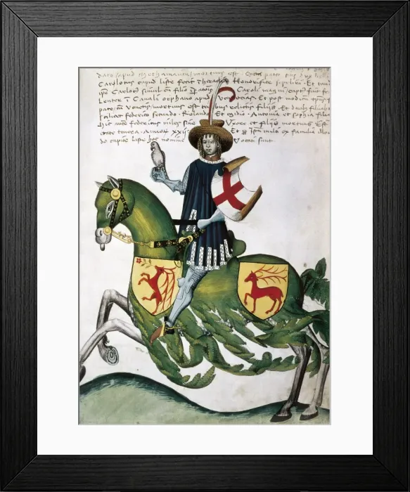 Framed Print : Capodilista Codex. 1434. Falconer. Drawing. ITALY Framed Print : Capodilista Codex. 1434. Falconer. Drawing. ITALY