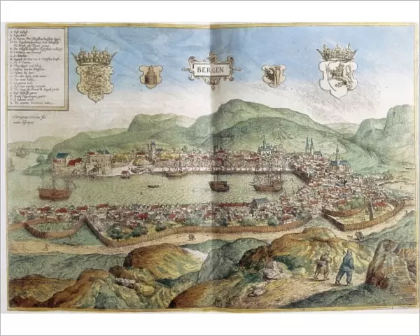 Map of Bergen in 16th c. Engraving. FRANCE. Paris