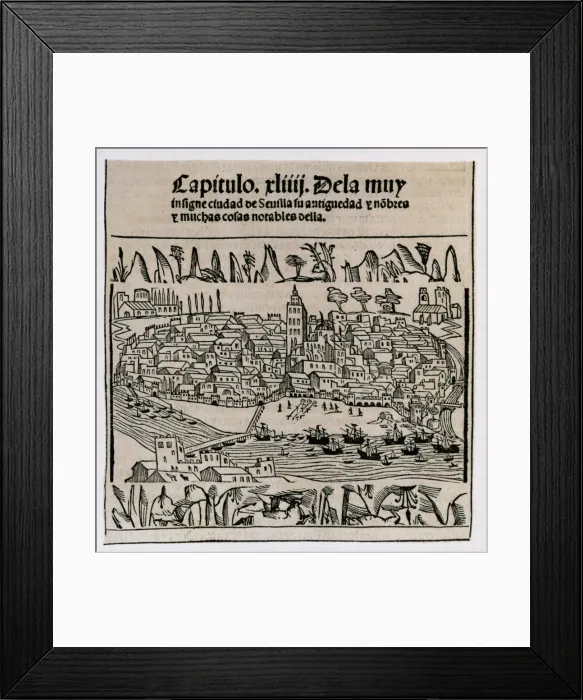 Framed Print : Sevilla in 1548. Xylography. SPAIN. Madrid. National Framed Print : Sevilla in 1548. Xylography. SPAIN. Madrid. National