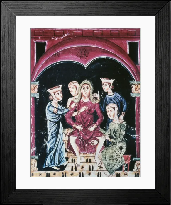 Framed Print : Labor. Woman giving birth and four nurses looking Framed Print : Labor. Woman giving birth and four nurses looking