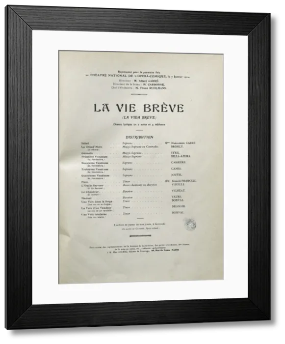 Framed Print : Programme and repertoire of the first performance Framed Print : Programme and repertoire of the first performance
