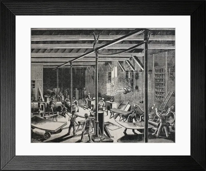 Framed Print : Manufacturing metal sheets with electric lighting Framed Print : Manufacturing metal sheets with electric lighting