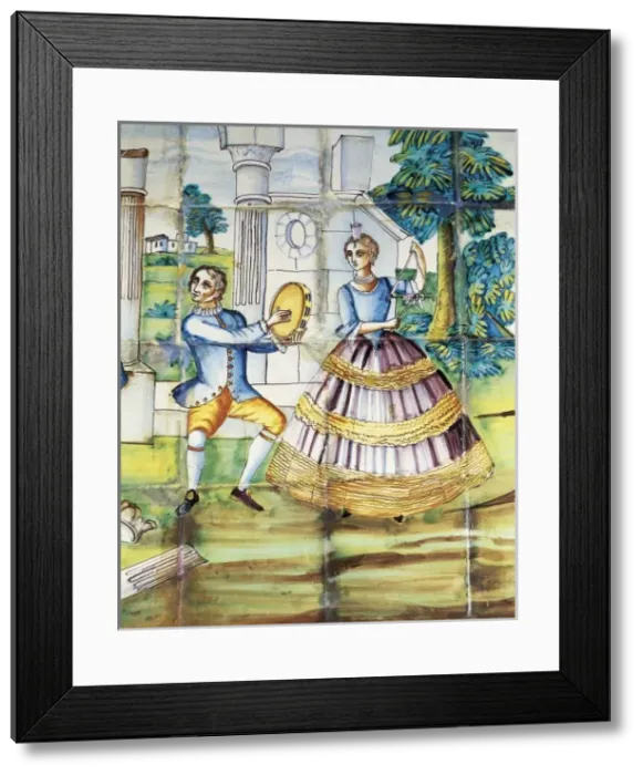 Framed Print : Panel of Valencian glazed tiles with musical Framed Print : Panel of Valencian glazed tiles with musical