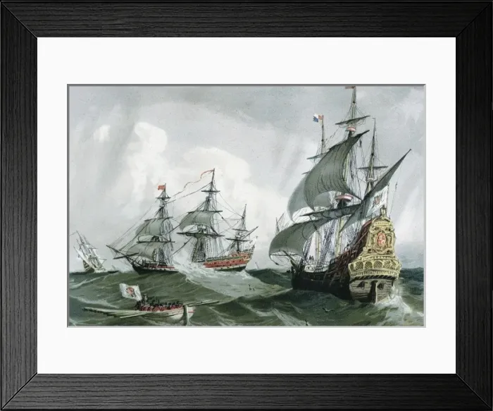 Framed Print : Spanish galleons and vessels (17th c. ). Engraving Framed Print : Spanish galleons and vessels (17th c. ). Engraving