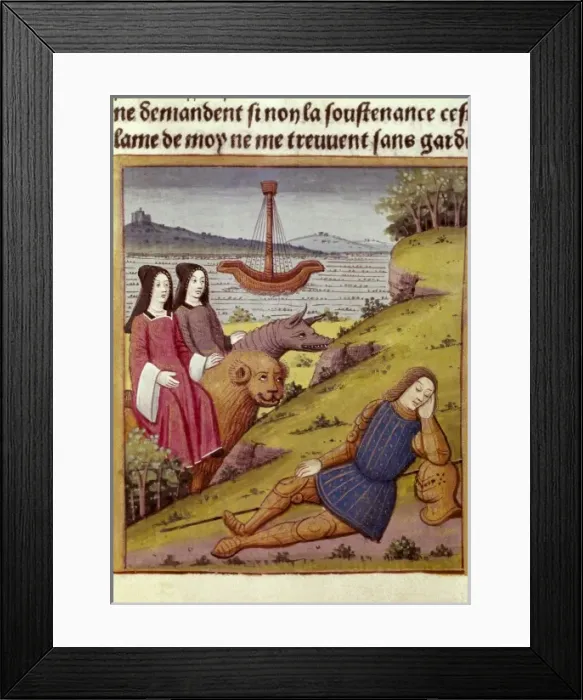 Framed Print : Knight Percival dreams about two women. Illustration Framed Print : Knight Percival dreams about two women. Illustration