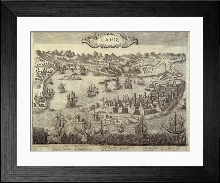 Framed Print : City and harbour of Cadiz. Engraving. SPAIN Framed Print : City and harbour of Cadiz. Engraving. SPAIN