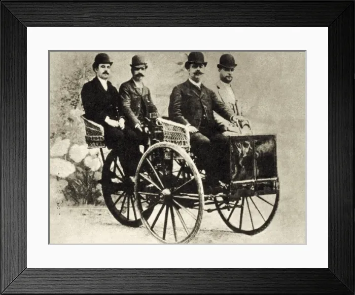 Framed Print : Tricycle with two wheels in front equipped with Framed Print : Tricycle with two wheels in front equipped with