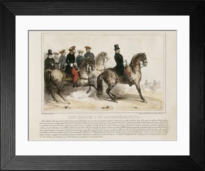 Framed Print : Spain. Don Carlos and his cortege in 1844. Engraving