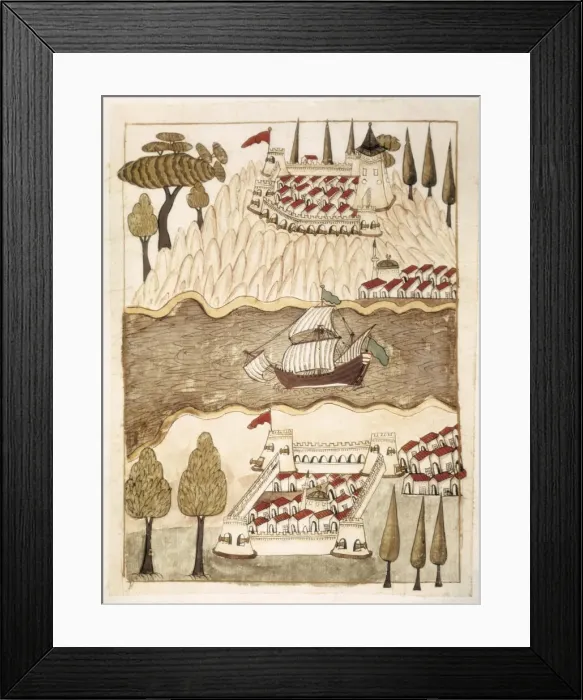 Framed Print : Manuscript Cicogna (1671). Istanbul. Two castles Framed Print : Manuscript Cicogna (1671). Istanbul. Two castles