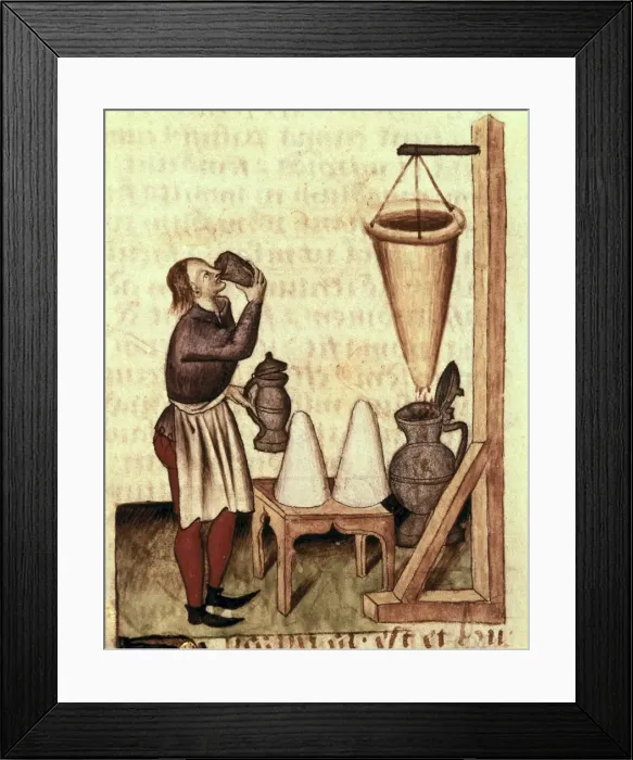 Framed Print : Distilling alcohol. Illustration from Tractatus Framed Print : Distilling alcohol. Illustration from Tractatus