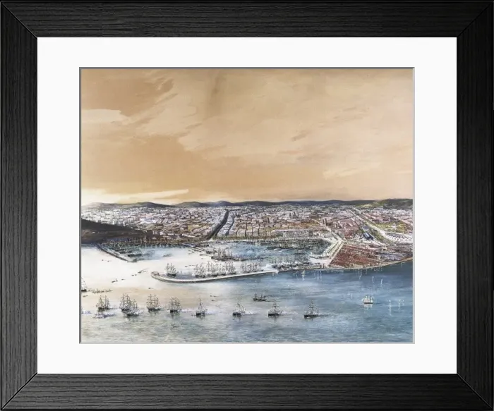 Framed Print : Spain (1888). Barcelona. Port of the city with Framed Print : Spain (1888). Barcelona. Port of the city with