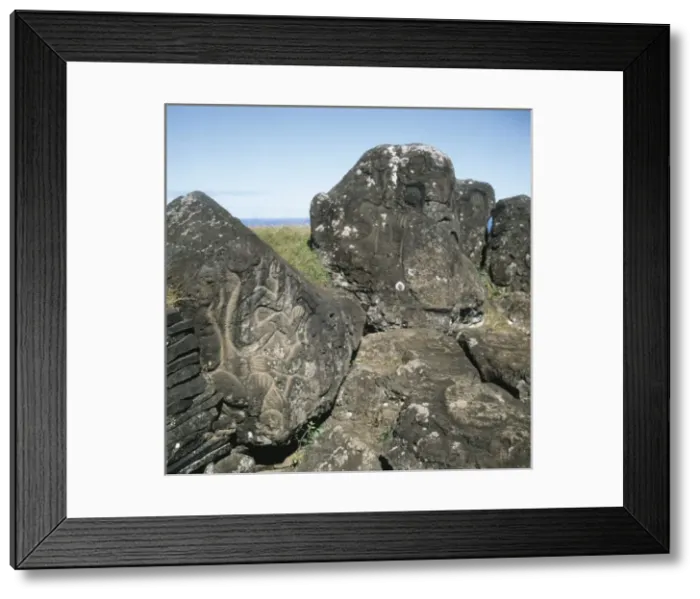 Framed Print : CHILE. VALPARAISO. Petroglyphs depicting Framed Print : CHILE. VALPARAISO. Petroglyphs depicting