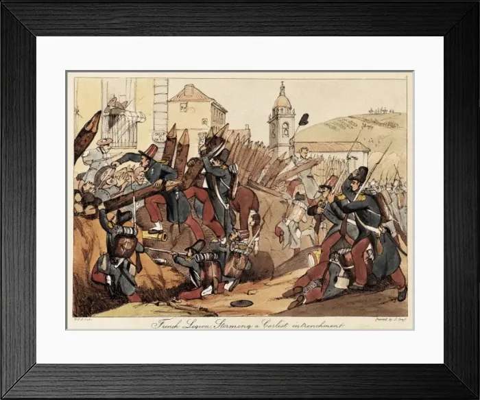 Framed Print : Spain. First Carlist War. French legion attacks