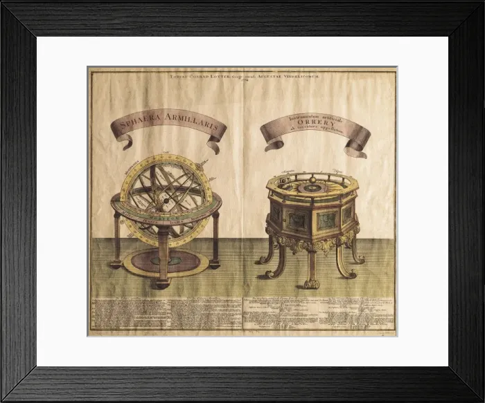 Framed Print : Armilar sphere and planetarium (1774). SPAIN Framed Print : Armilar sphere and planetarium (1774). SPAIN