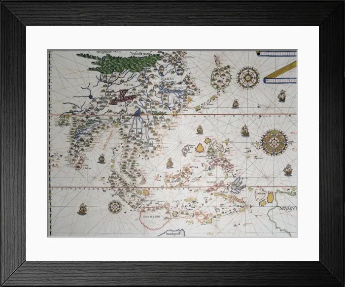 Framed Print : Portolan Atlas, 1587. Map which depicts a piece Framed Print : Portolan Atlas, 1587. Map which depicts a piece