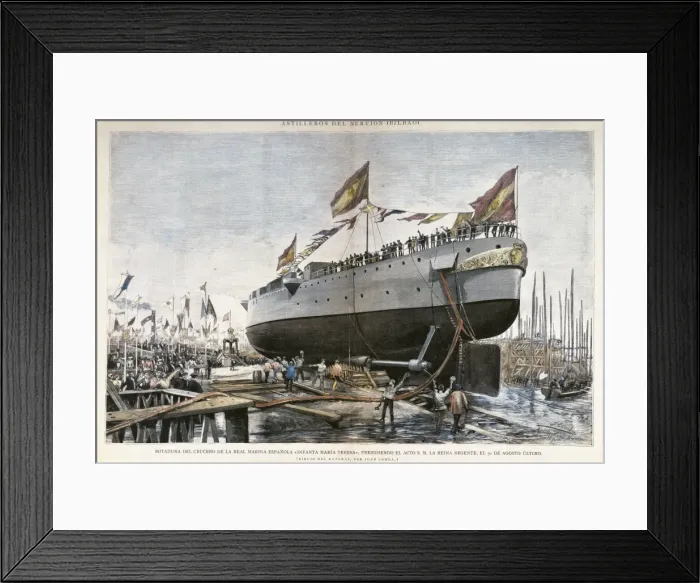 Framed Print : Spain (1890). Launching of the cruise ship Infanta Framed Print : Spain (1890). Launching of the cruise ship Infanta