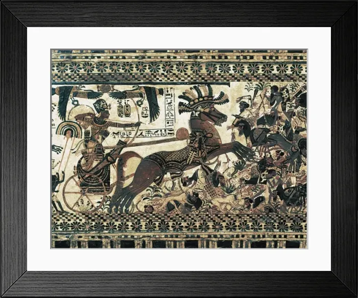 Framed Print : Painted chest depicting a king on his chariot Framed Print : Painted chest depicting a king on his chariot
