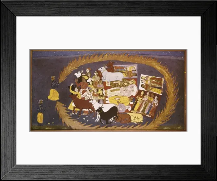Framed Print : Krisna rescues Braia village from a fire in Framed Print : Krisna rescues Braia village from a fire in