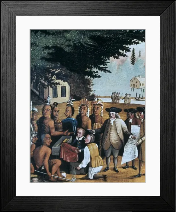 Framed Print : English settlers dealing with Indian people ( redskins ) Framed Print : English settlers dealing with Indian people ( redskins )