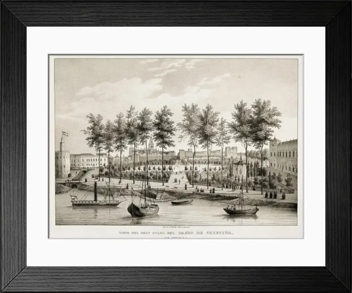 Framed Print : Seville. View of Cristinas promenade. Engraving Framed Print : Seville. View of Cristinas promenade. Engraving