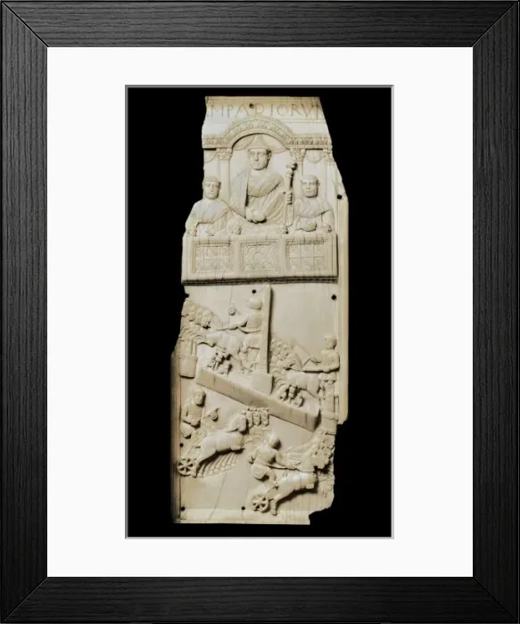 Framed Print : Diptych depicting a chariot race. 5th c. Paleo-christian Framed Print : Diptych depicting a chariot race. 5th c. Paleo-christian