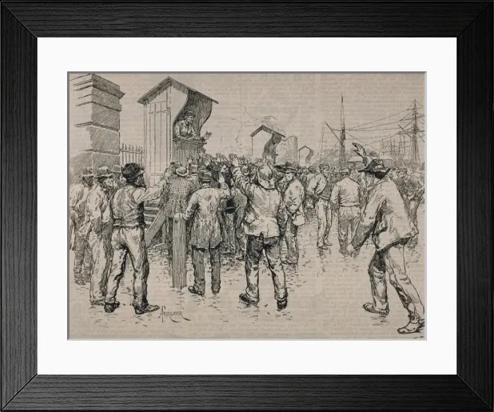Framed Print : Hiring people to work in the West India Docks Framed Print : Hiring people to work in the West India Docks