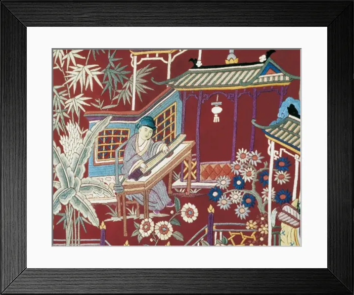 Framed Print : CHINA. Manila shawl (19th c. ). Detail with musical Framed Print : CHINA. Manila shawl (19th c. ). Detail with musical