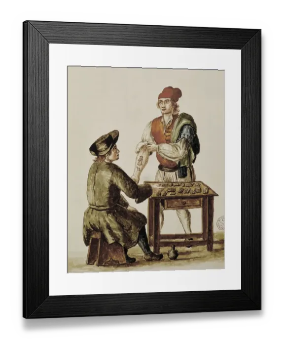 Framed Print : The Tattoo, illustration by Gravenbroch. Watercolour Framed Print : The Tattoo, illustration by Gravenbroch. Watercolour