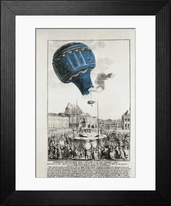 Framed Print : Montgolfier brothers. Trying a balloon boarded Framed Print : Montgolfier brothers. Trying a balloon boarded