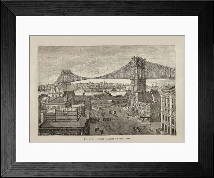 Framed Print : New York. Hanging bridge. Illustration of Framed Print : New York. Hanging bridge. Illustration of