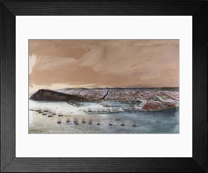 Framed Print : Spain (1888). Barcelona. City harbour with Framed Print : Spain (1888). Barcelona. City harbour with