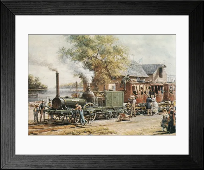 Framed Print : Steamtrain (1850) in New Jersey. Engraving Framed Print : Steamtrain (1850) in New Jersey. Engraving