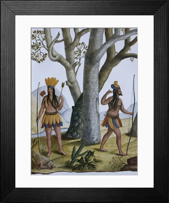 Framed Print : Indigenous hunters of Brazil, 18th century. Costumbrism Framed Print : Indigenous hunters of Brazil, 18th century. Costumbrism