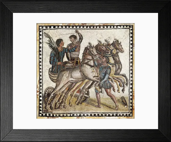 Framed Print : Quadriga race. 3rd c. Roman art. Early Empire Framed Print : Quadriga race. 3rd c. Roman art. Early Empire