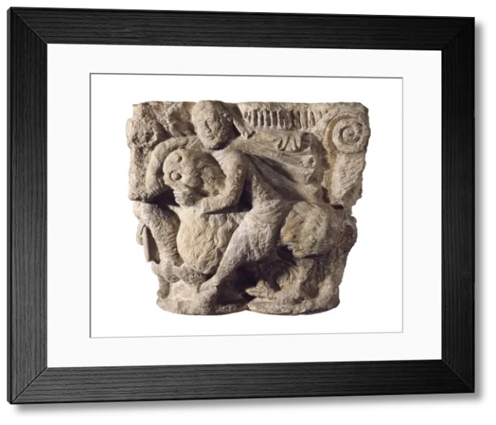 Framed Print : Samsons capital. 12th c. Samson breaking Framed Print : Samsons capital. 12th c. Samson breaking