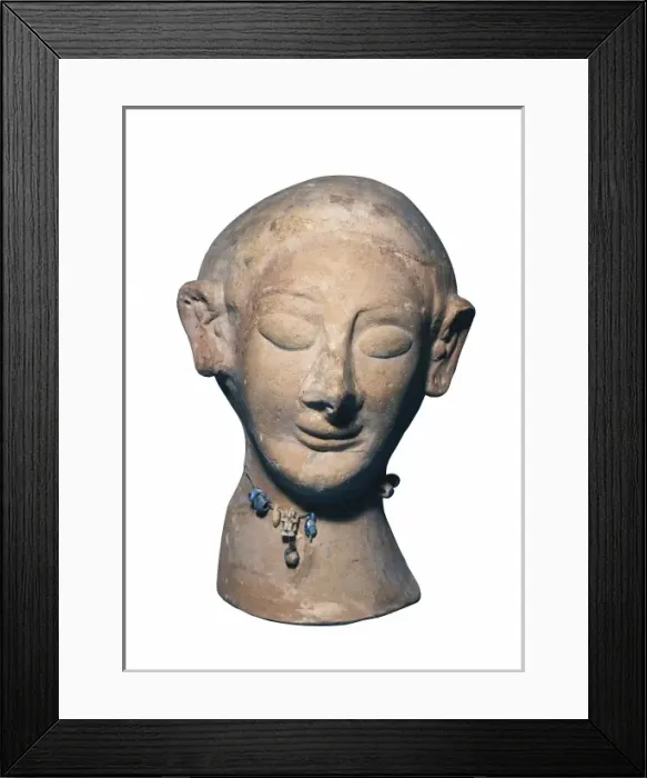 Framed Print : Womans head. Punic art. Terracotta sculpture