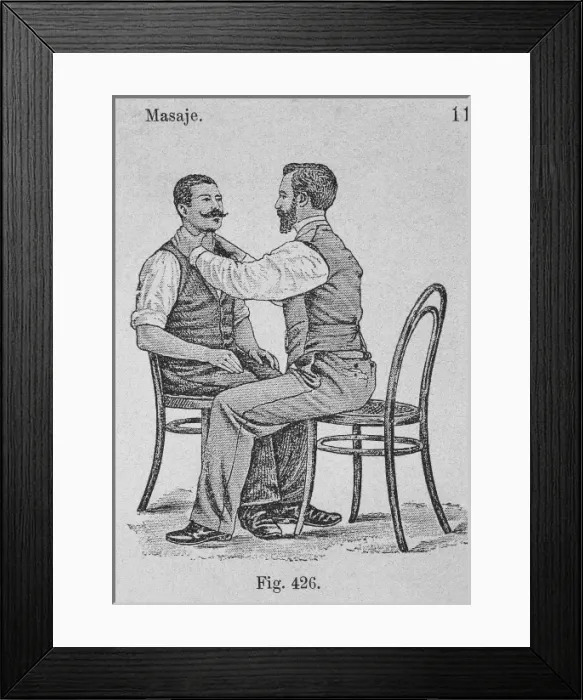 Framed Print : Medicine. Neck massage. 20th century. Engraving Framed Print : Medicine. Neck massage. 20th century. Engraving