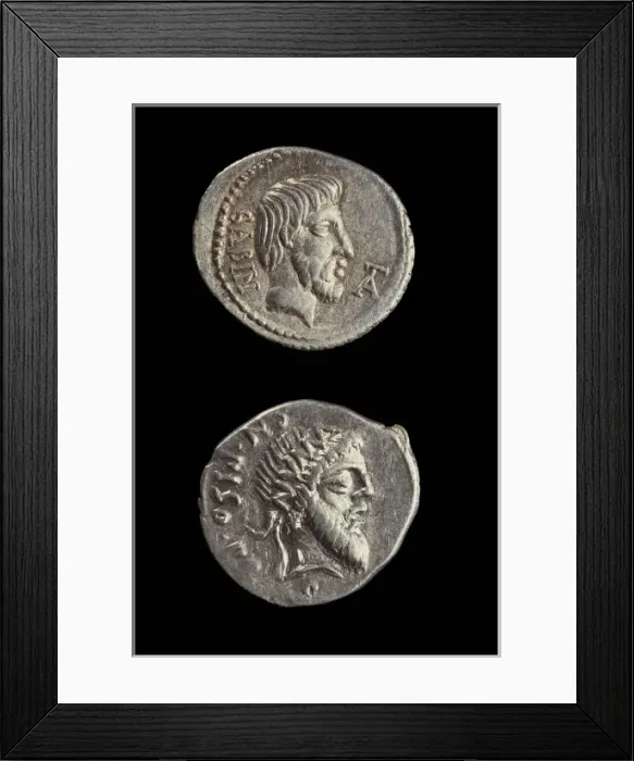 Framed Print : Denarii with portraits of Titus Tatius and Numa