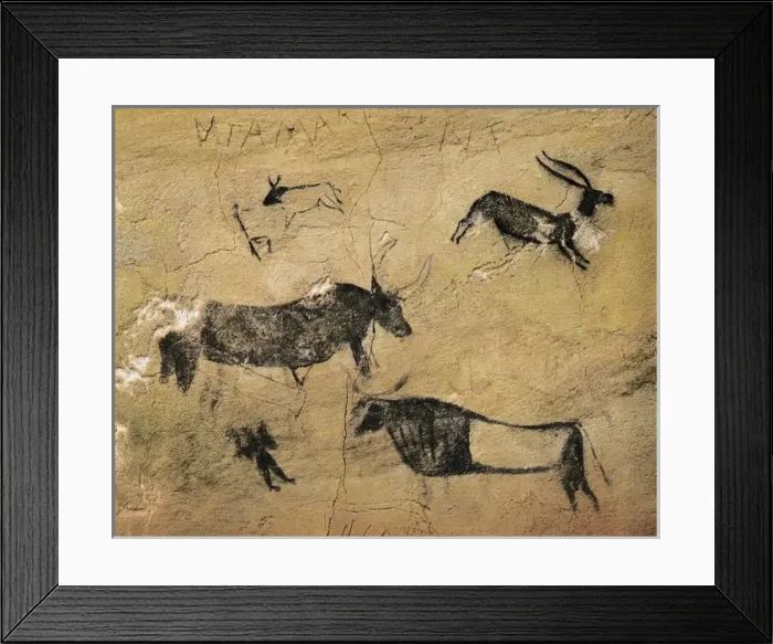 Framed Print : Deers and cows in naturalistic-stylized style Framed Print : Deers and cows in naturalistic-stylized style