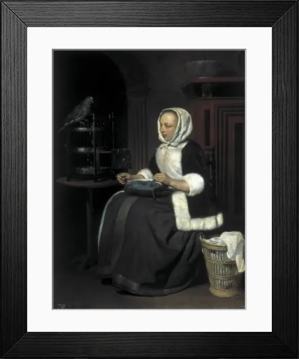 Framed Print : METSU, Gabriel (1629-1667). Young Girl at Work Framed Print : METSU, Gabriel (1629-1667). Young Girl at Work