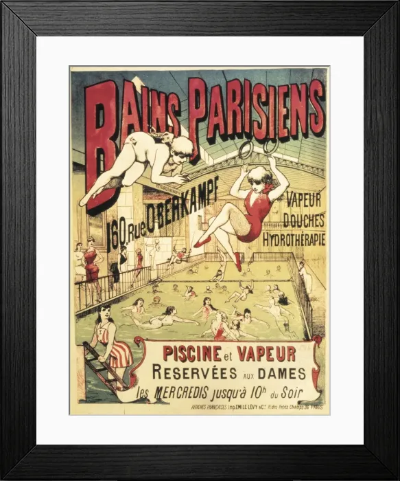 Framed Print : Bains Parisiens. Advertisment marking the time Framed Print : Bains Parisiens. Advertisment marking the time