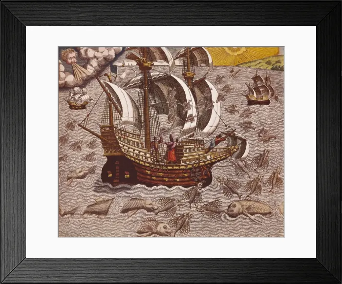 Framed Print : Navigatio en Brasiliam Americae, 16th c. Flying Framed Print : Navigatio en Brasiliam Americae, 16th c. Flying
