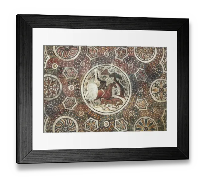 Framed Print : Mosaic with hunting scene. 4th c. Roman art Framed Print : Mosaic with hunting scene. 4th c. Roman art