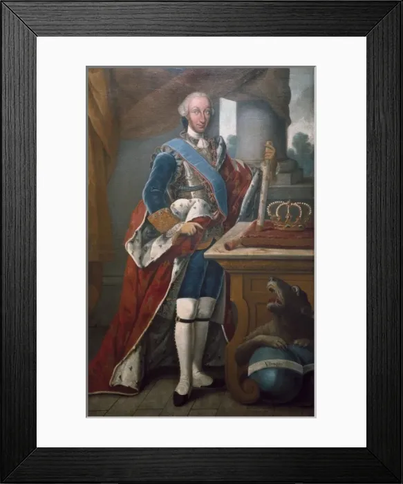 Framed Print : Charles IIIs portrait by Ramorres. Oil on Framed Print : Charles IIIs portrait by Ramorres. Oil on